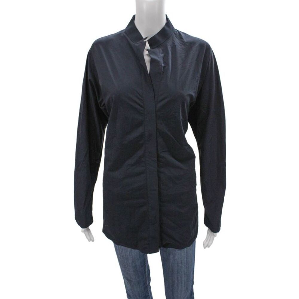 Aday Women Tunic Black Collared Long Sleeve Nylon Blend Size XL